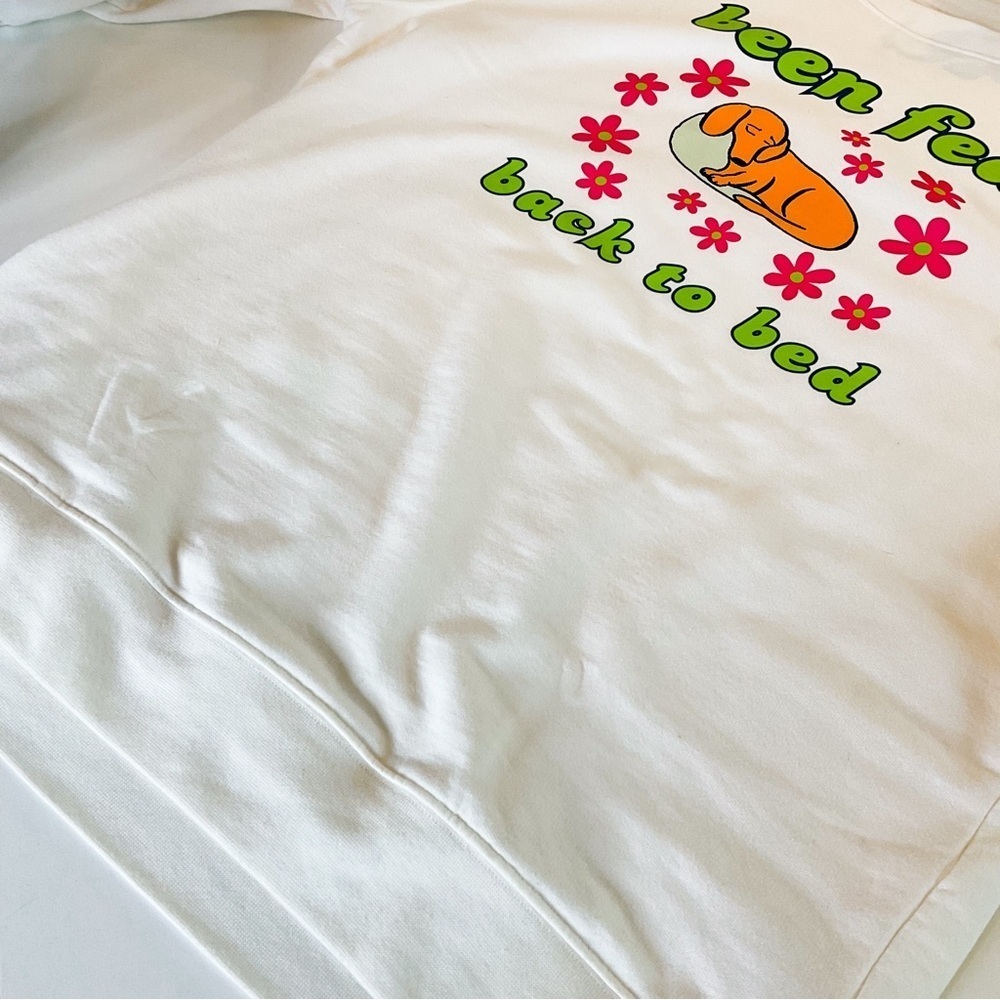 HANDMADE Doxie "Been Fed Back To Bed" White Cotton Sweatshirt - Picture 4 of 7